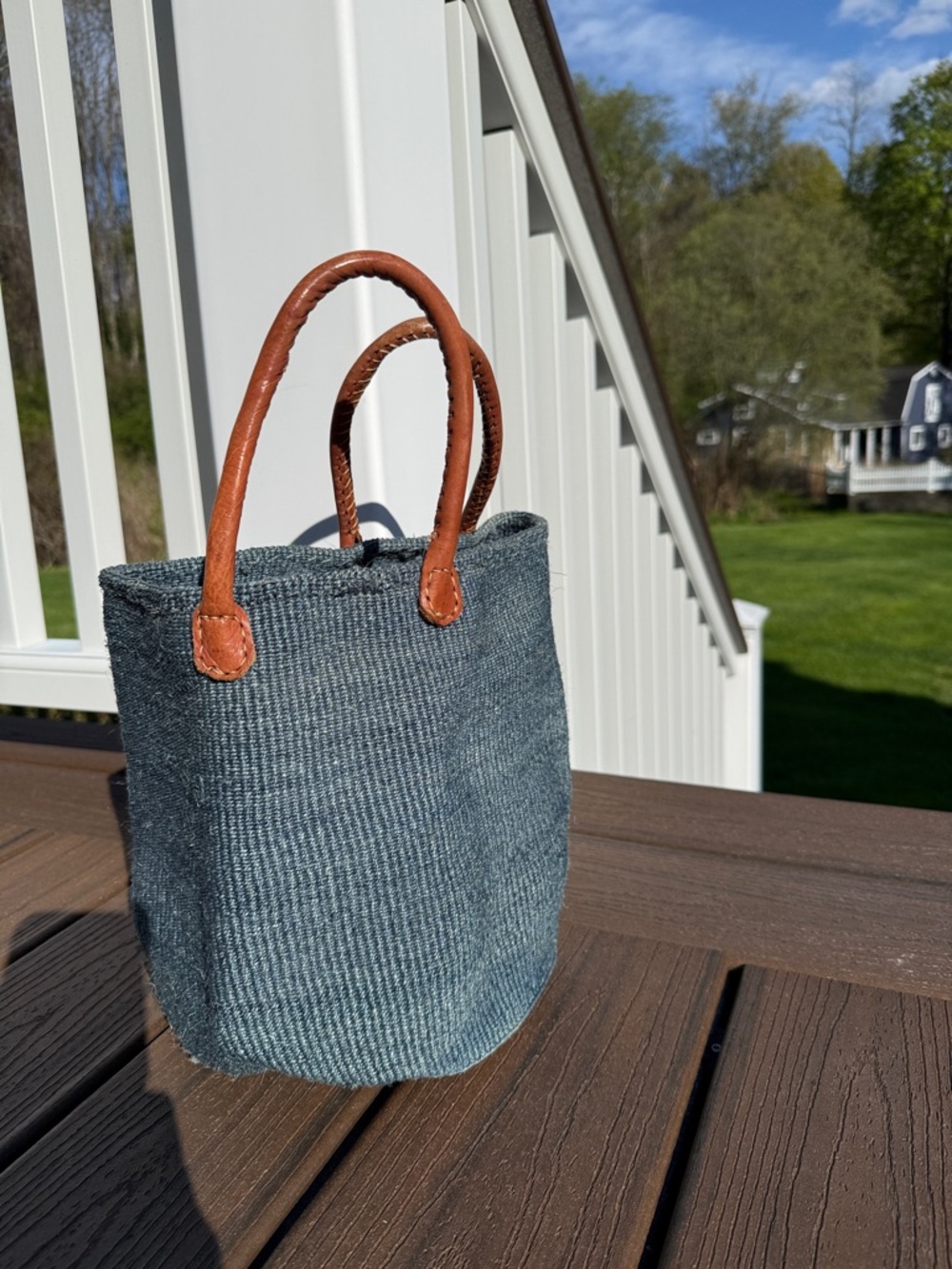 Classic Small Tote Bag in Denim Blue with Brown Handles